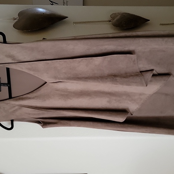 BCBGMaxAzria Tara Faux Suede Cascading Asymmetrical Dress Tan size M - Picture 2 of 15